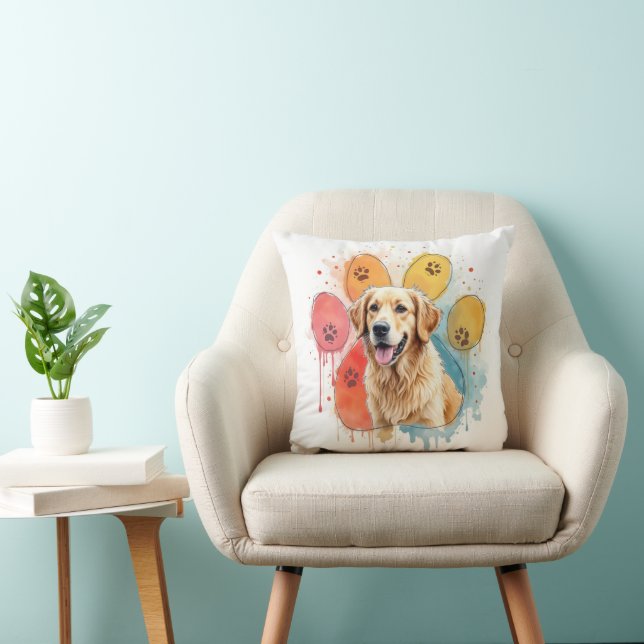 Cojín Decorativo Recuperador de oro en papel acuarela (Silla)