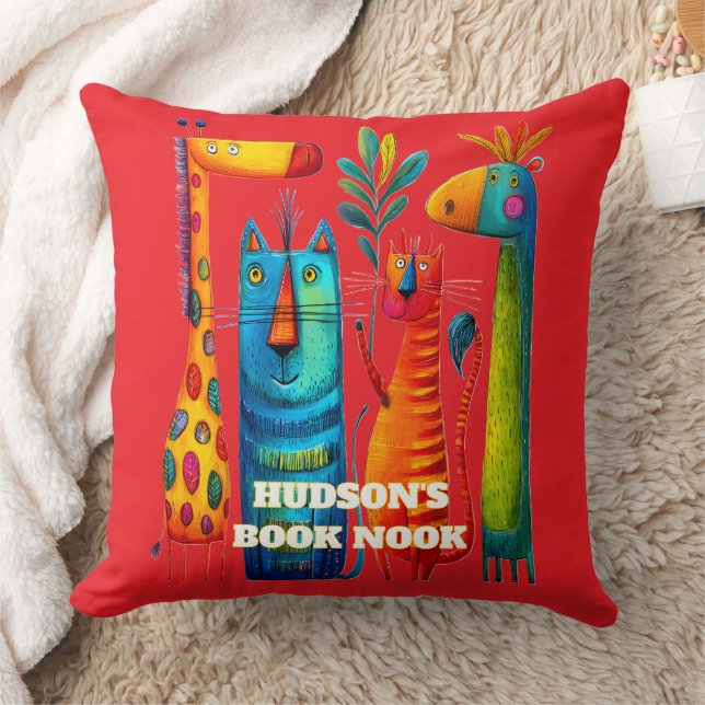 Cojín Decorativo Red Abstract Safari Pals Kids Throw Pillow (Manta)