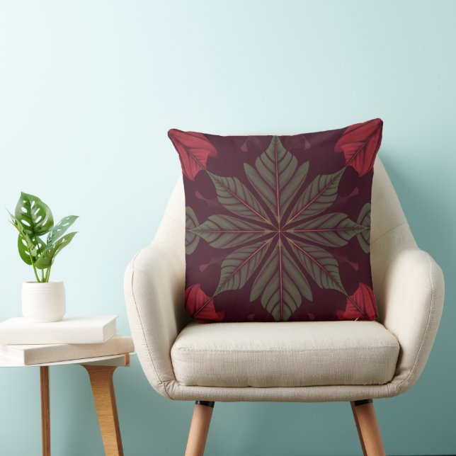 Cojín Decorativo Red and Green Leaf Square Throw Pillow (Silla)