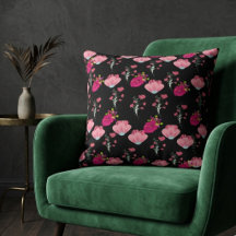 Red and pink flowers pattern on black