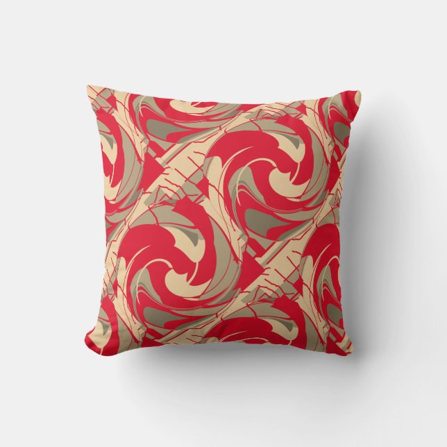 Cojín Decorativo Red Beige Taupe Swirling Slanted Floral Art Design (Anverso)