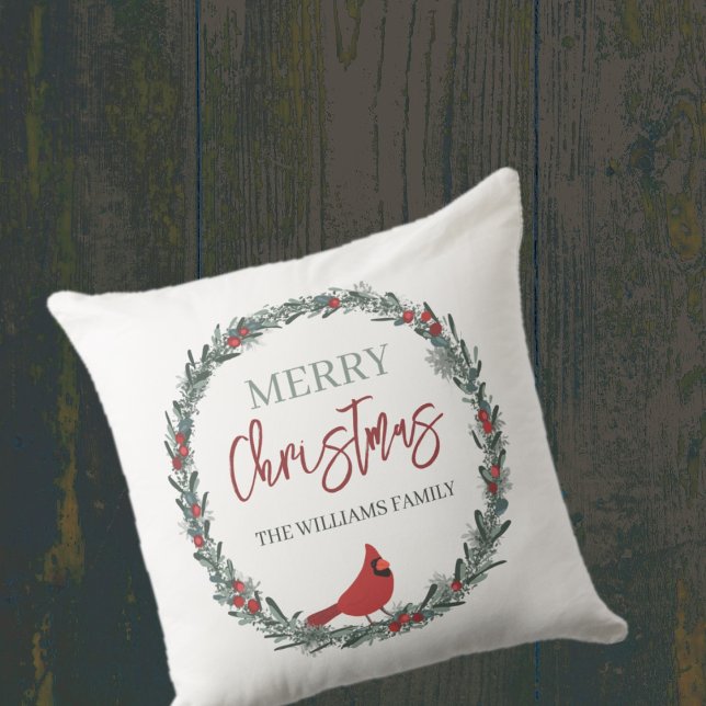 Cojín Decorativo Red Berries Wreath and Red Cardinal Christmas  (Subido por el creador)