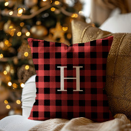 Cojín Decorativo Red Black Buffalo Plaid Monogram Holiday