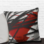 Cojín Decorativo Red Black Gray Abstract Watercolor<br><div class="desc">Modern throw pillow features a stylish artistic design in a red black and grey color palette. This artistic composition is constructed from an artistic woodblock design, layered over Memphis style design elements; layered design elements create highlights and shadows. The shades of grey with black accents complement the red background. A...</div>
