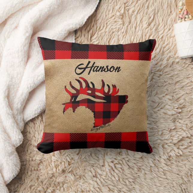 Cojín decorativo Red & Black Plaid Bull Elk (Manta)