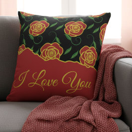 Cojín Decorativo Red Black Roses Love You
