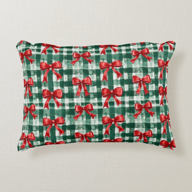 Cojín Decorativo Red Bow Green Plaid Christmas (Anverso)