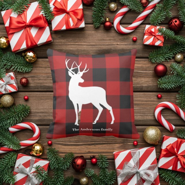 Cojín Decorativo Red Buffalo Plaid & Deer | Entrega de nombre perso (Subido por el creador)