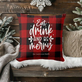 Cojín Decorativo Red Buffalo Plaid “Eat, Drink & Be Merry”