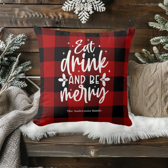 Cojín Decorativo Red Buffalo Plaid “Eat, Drink & Be Merry” (Subido por el creador)