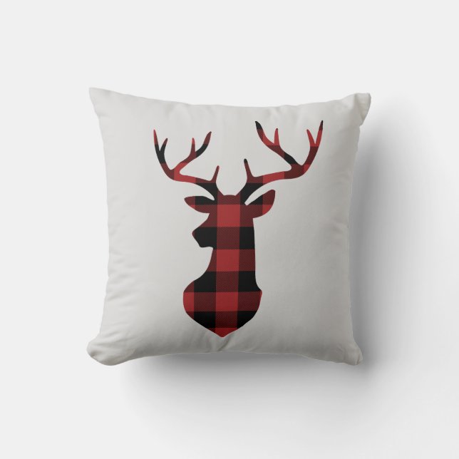 Cojín Decorativo Red Buffalo Plaid Navidades Deer Silhouette (Anverso)