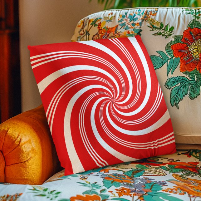 Cojín Decorativo Red Candy Cane Twirl (Red Candy Cane Twirl Throw Pillow)