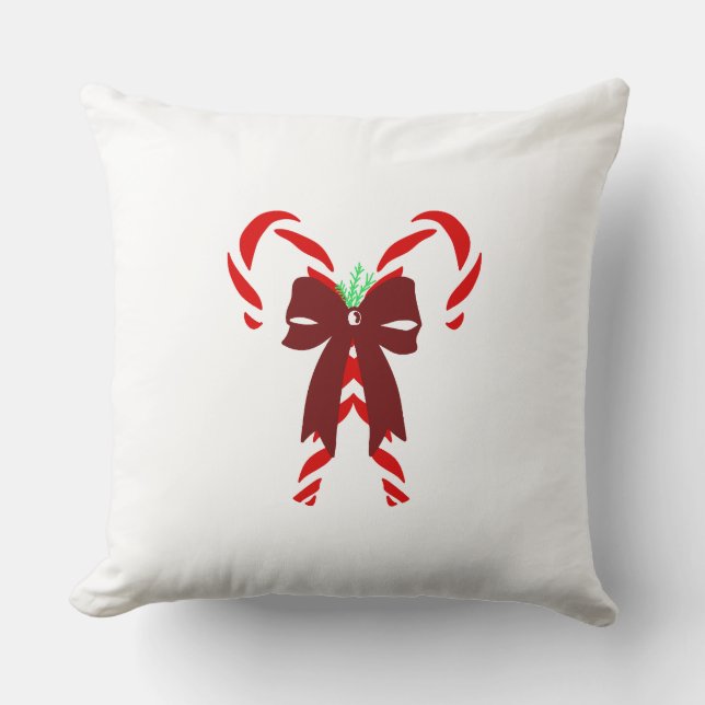 Cojín Decorativo Red Candy Canes with Pine Needles & Bow (Anverso)