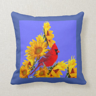 COJÍN DECORATIVO RED CARDINAL BIRD YELLOW SUNFLOWERS ART