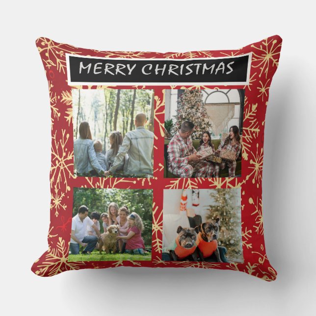 Cojín Decorativo Red Christmas Patterns  4 Photo Collage (Anverso)