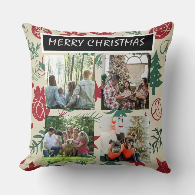 Cojín Decorativo Red Christmas Patterns  4 Photo Collage (Anverso)