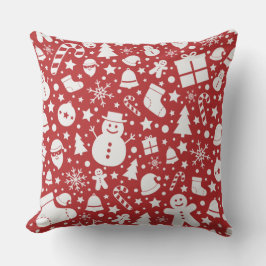 Cojín Decorativo Red Christmas Pillow with Holiday Symbols