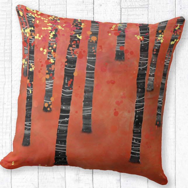 Cojín Decorativo Red del bosque de árboles de Birch (Birch Aspen Tree Forest abstract red throw pillow)