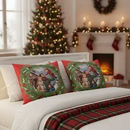 Cojín Decorativo ❄️ Red Family Pillow with Winter Tree Frame ❄️