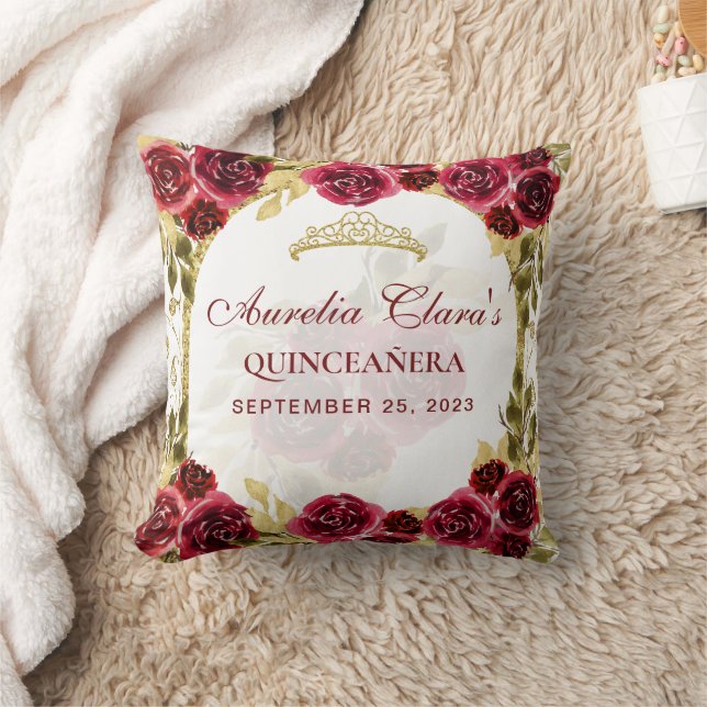 Cojín Decorativo Red Floral Princess Gold Arch Quinceanera (Manta)