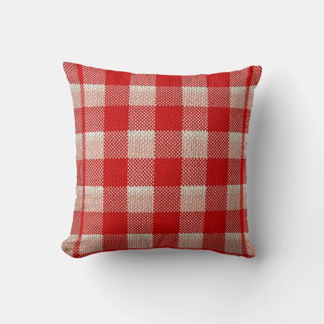 Cojín Decorativo Red Gingham Checkered Pattern Burlap Look (Anverso)