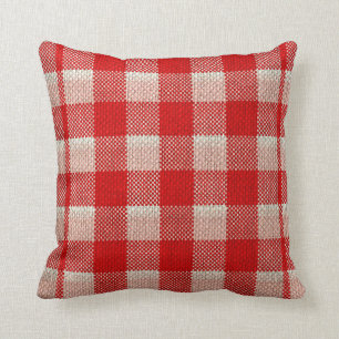 Cojín Decorativo Red Gingham Checkered Pattern Burlap Look
