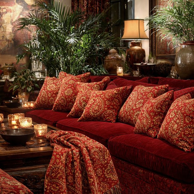 Cojín Decorativo Red & Gold Paisley Designer Pillows - Room Design (Subido por el creador)