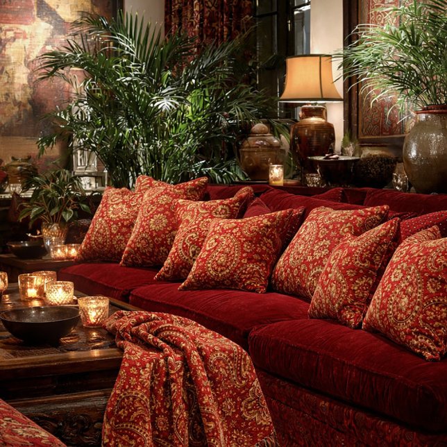 Cojín Decorativo Red & Gold Paisley Pillows - Customizable  (Subido por el creador)