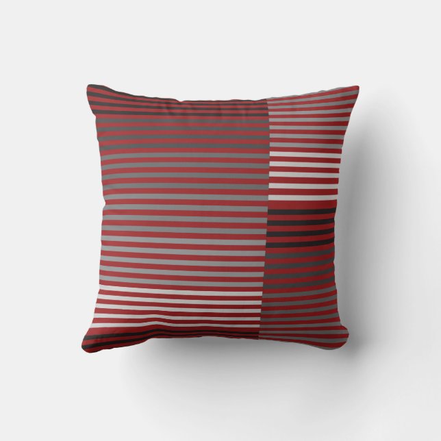 Cojín Decorativo Red, Gray, Black, White Stripes (Reverso)