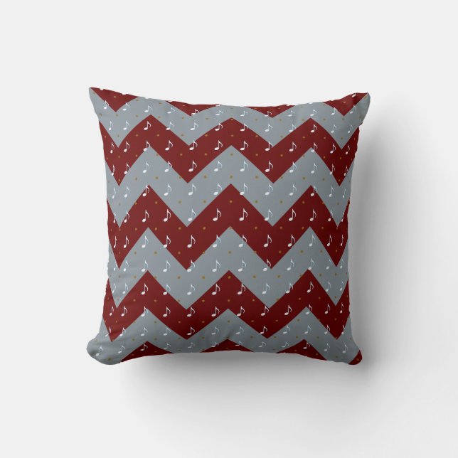 Cojín Decorativo red & gray chevron/musical notes pattern (Anverso)