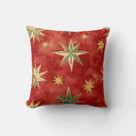Cojín Decorativo Red Green Gold Stars Christmas