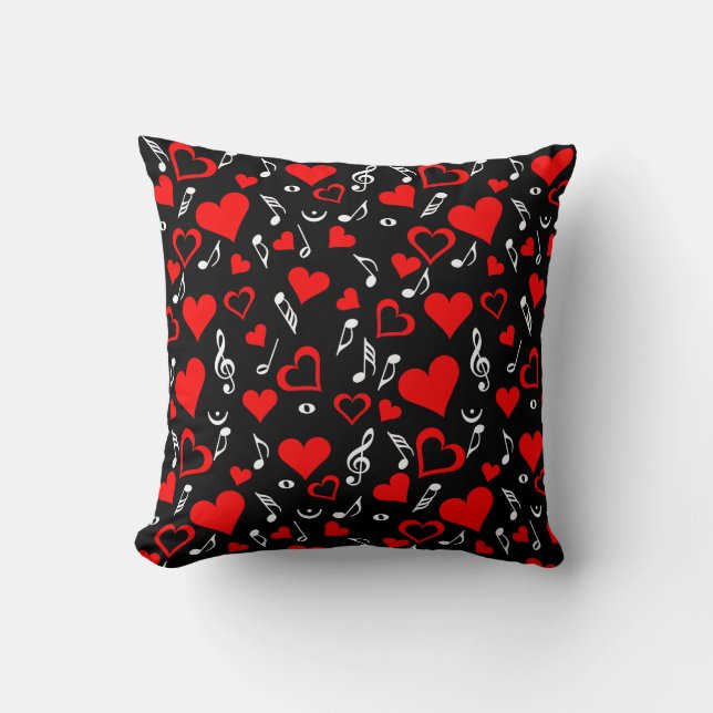 Cojín Decorativo Red Hearts and Music Notes (Anverso)