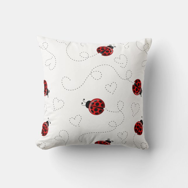 Cojín Decorativo Red Ladybug Beetle Insect Lover Black Hearts (Anverso)