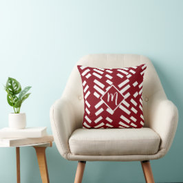 Cojín Decorativo Red Minimalist Diagonal Striped Pattern, Monogram