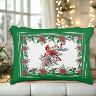Cojín Decorativo Red Mockingbird Poinsettia Borders Green
