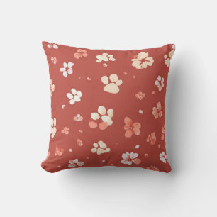 Cojín Decorativo Red Paw Print Floral Throw Pillow- Cute Dog Cat pa