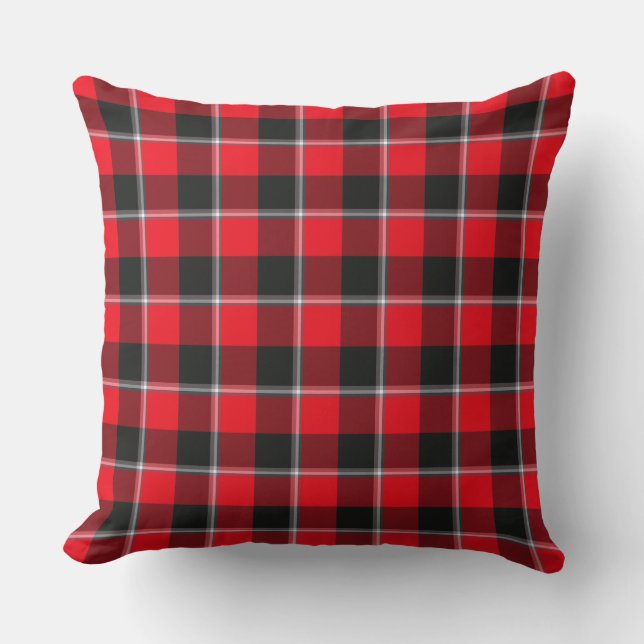 Cojín Decorativo Red Ribbon and Heavy Metal Plaid Black (Anverso)