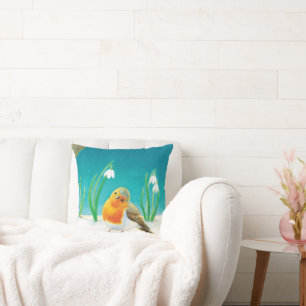 Cojín Decorativo Red Robin (Erithacus rubecula) Primavera temprana