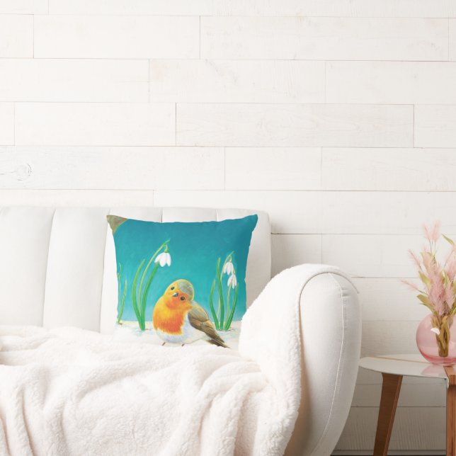 Cojín Decorativo Red Robin (Erithacus rubecula) Primavera temprana (Sofá)