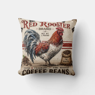 Cojín Decorativo Red Rooster Coffee Beans Rustic Farmhouse
