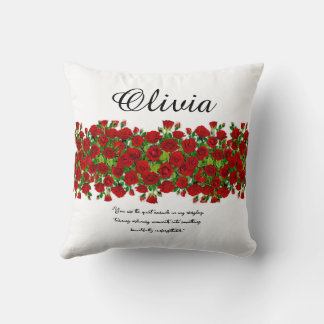 Cojín Decorativo Red Rose Border Custom Name Romantic Garden Theme