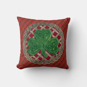 Cojín Decorativo Red Shamrock Celtic Knots En Red Plaid