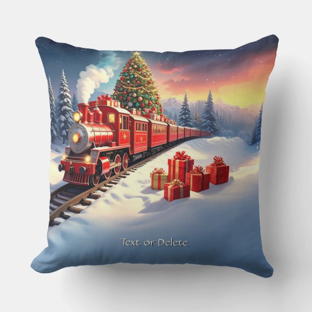 Cojín Decorativo Red Train Christmas Tree Holiday Throw Pillow (Anverso)