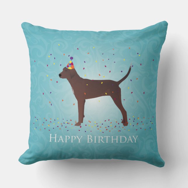 Cojín Decorativo Redbone Coonhound Happy Birday Design (Anverso)