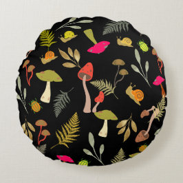Cojín decorativo redondo botánico de hongo negro
