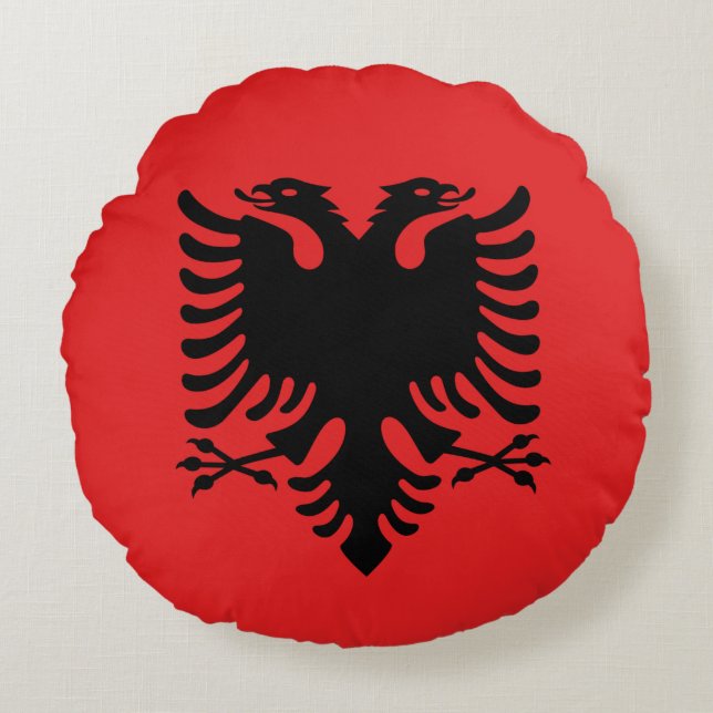 Cojín decorativo redondo con bandera de Albania (Anverso)