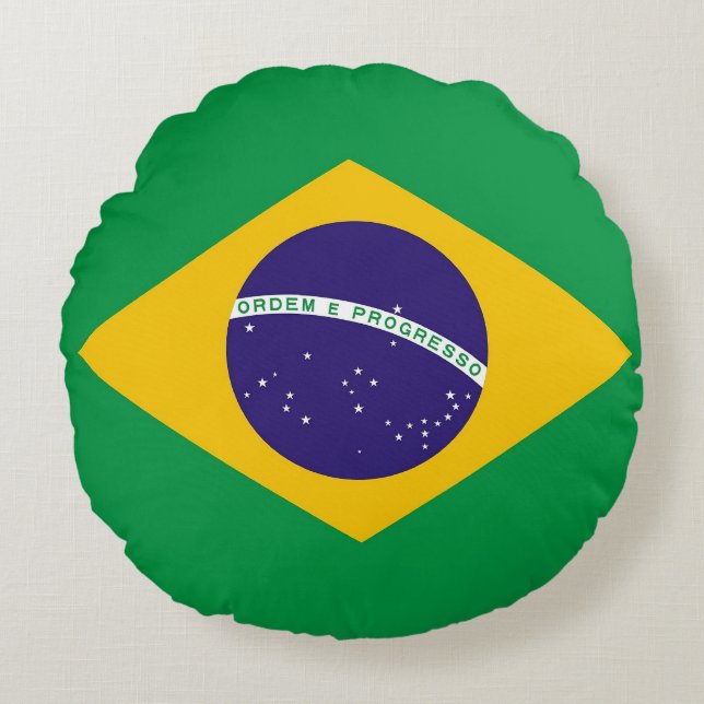 Cojín decorativo redondo con bandera de Brasil (Anverso)