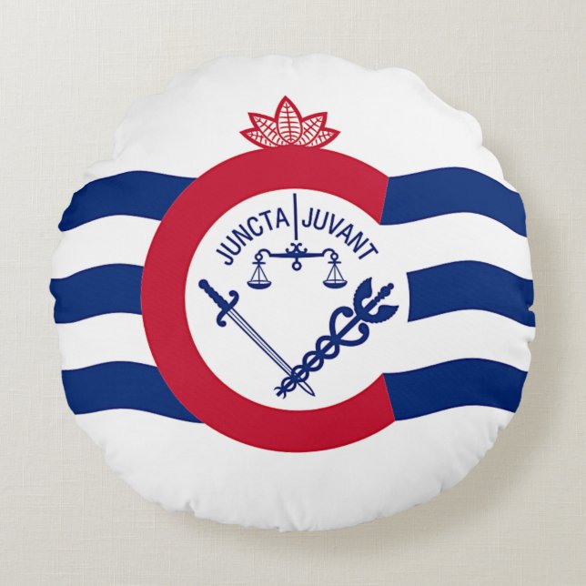Cojín decorativo redondo con bandera de Cincinnati (Anverso)
