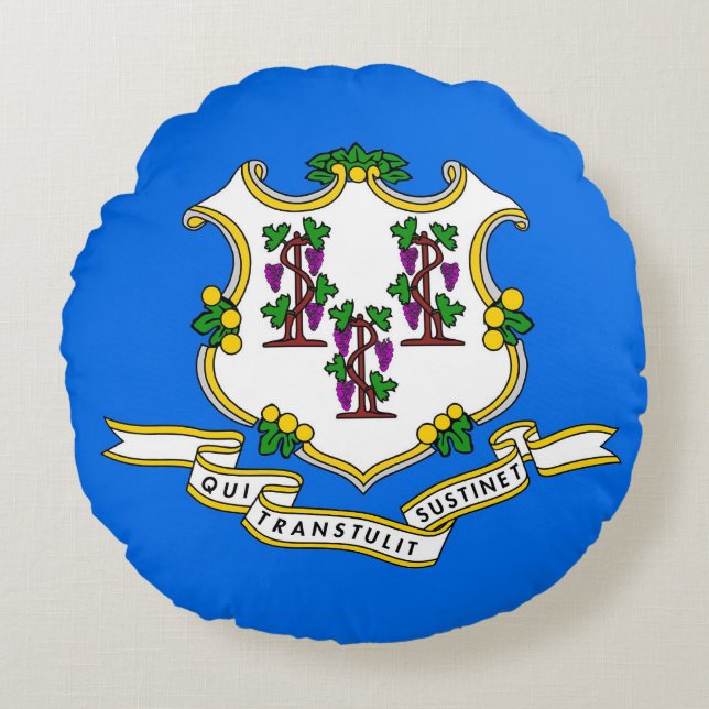 Cojín decorativo redondo con bandera de Connecticu (Anverso)
