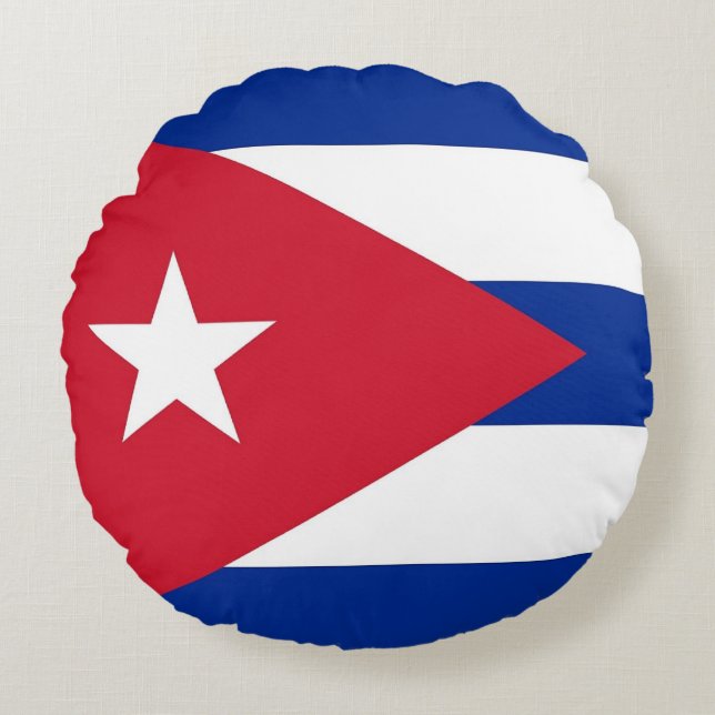 Cojín decorativo redondo con bandera de Cuba (Anverso)